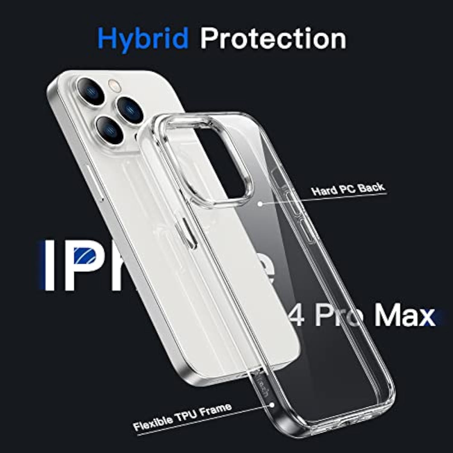 Jetech Case For 14 Pro Max 6.7-Inch, Non-Yellowing Shockproof Phone Bumper Cover, Anti-Scratch Clear Back (Clear)