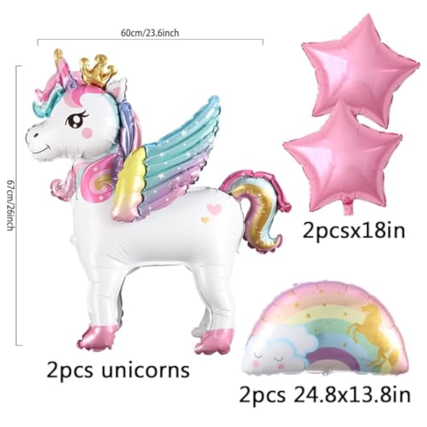 5 Pcs Self-Standing Unicorn Balloons with Crown, Rainbow & Star Foil for Party Decor