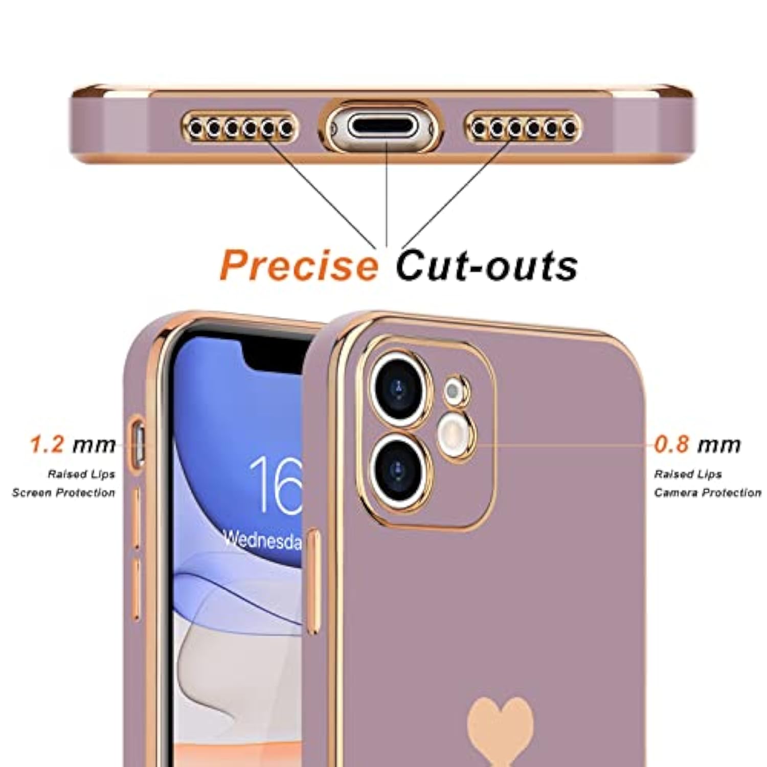 Compatible With Iphone 11 Case For Women Girl Cute Love Heart Luxury Bling Plating Soft Back Cover Full Camera Protection Bumper Silicone Shockproof Phone Case, Lavender