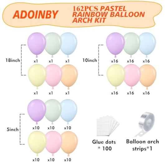Pastel Rainbow Balloon Arch Kit, 162Pcs Macaron Assorted Colorful Party Balloon Garland Kit For Baby Shower, Wedding, Engagements, Birthday, Gender Reveal, Anniversary, Easter Decorations