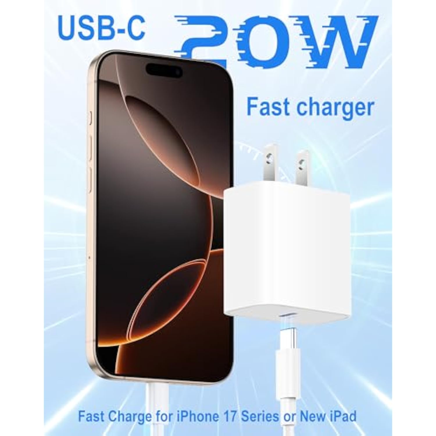 [2025 Upgraded] Iphone 16E Charger Fast Charging, 2-Pack 20W Usb C Wall Charger Block With 10Ft Long Usb C Charge Cord Cable For Iphone 16/16 Pro Max/16 Plus/16 Pro/16E/15/15 Pro/15 Pro Max, Ipad