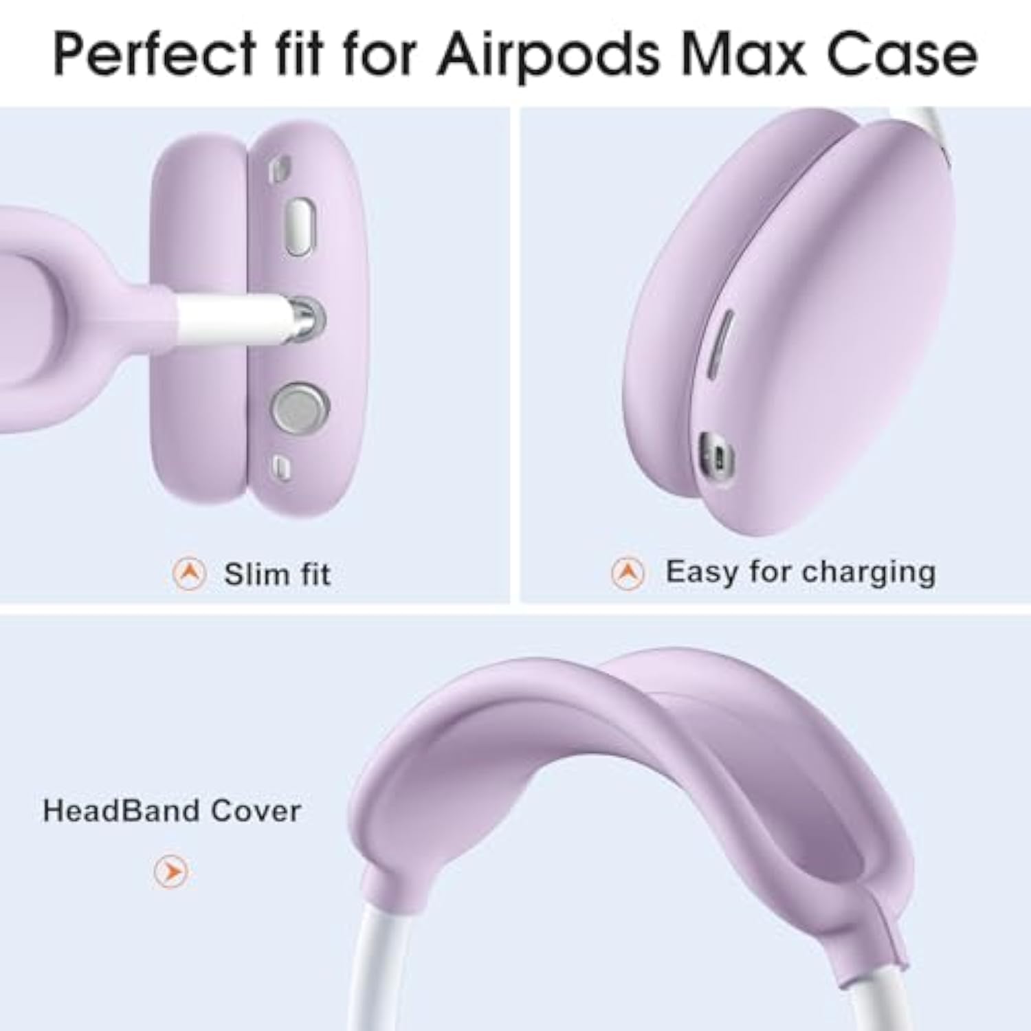 Silicone Case Cover For Airpods Max Headphones, Purple Airpods Max Ear Cup Cover/Ear Pad Case Cover/Ear Cups Cover/Max Headband Pad,Accessories Silicone Skin Protector For Apple Airpods Max (Lavender
