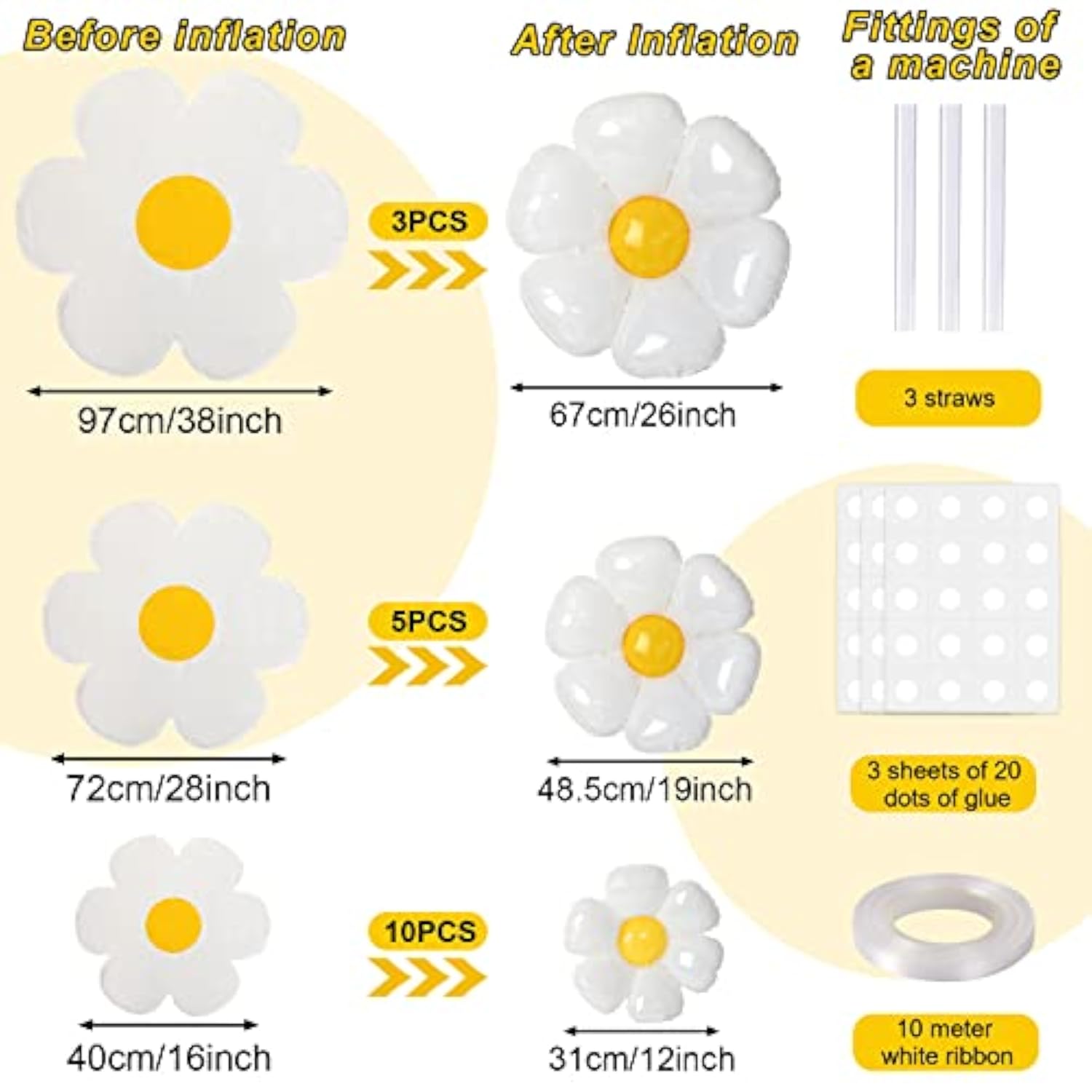 Daisy Balloons, 18Pcs White Daisy Flower Balloons Party Decorations For Birthday Wedding Baby Shower Party Decorations Supplies?Huge Balloon X 3, Medium X 5, Small X 10?