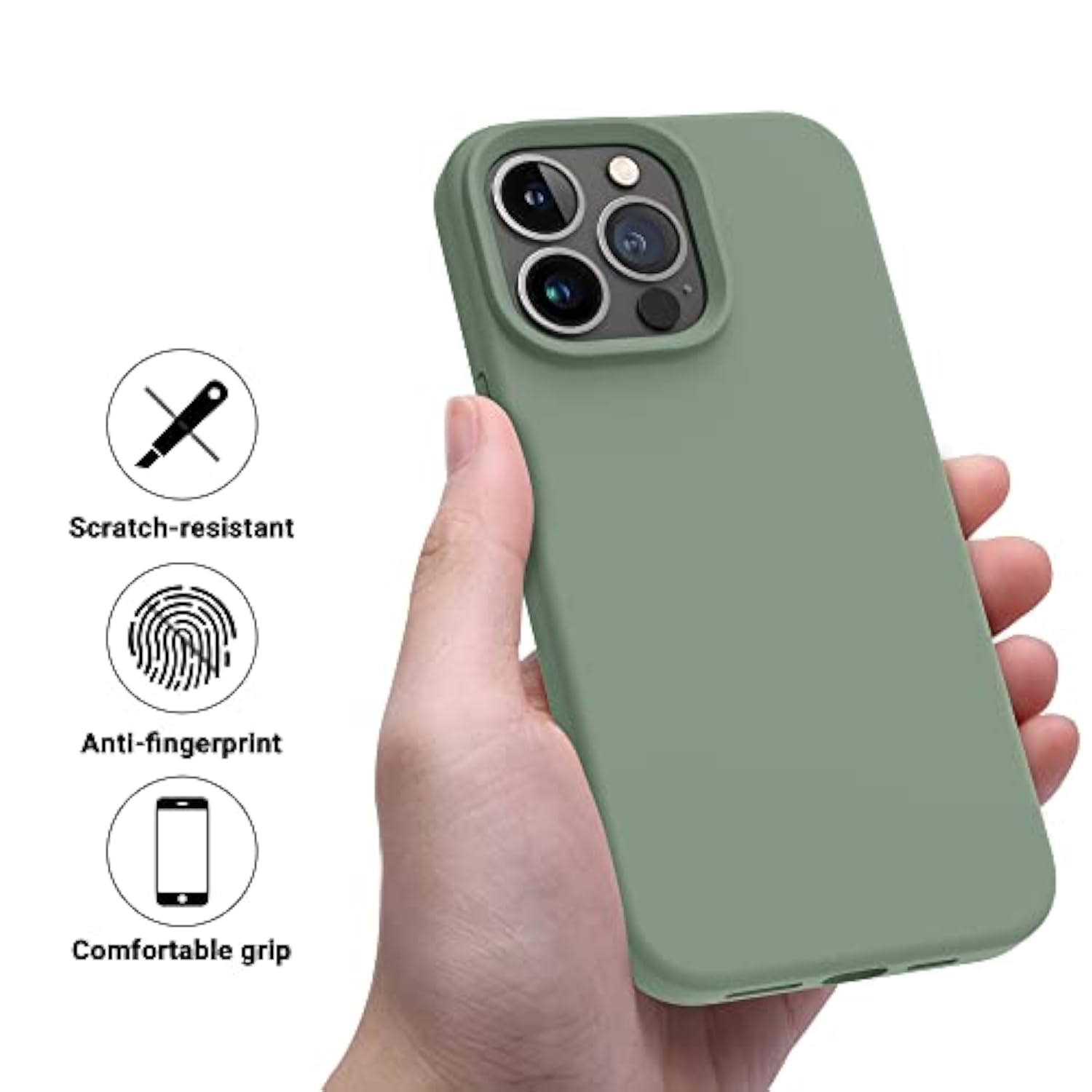 Designed For 14 Pro Case, Silicone Shockproof Slim Thin Phone Case For 14 Pro 6.1 Inch (Calke Green)