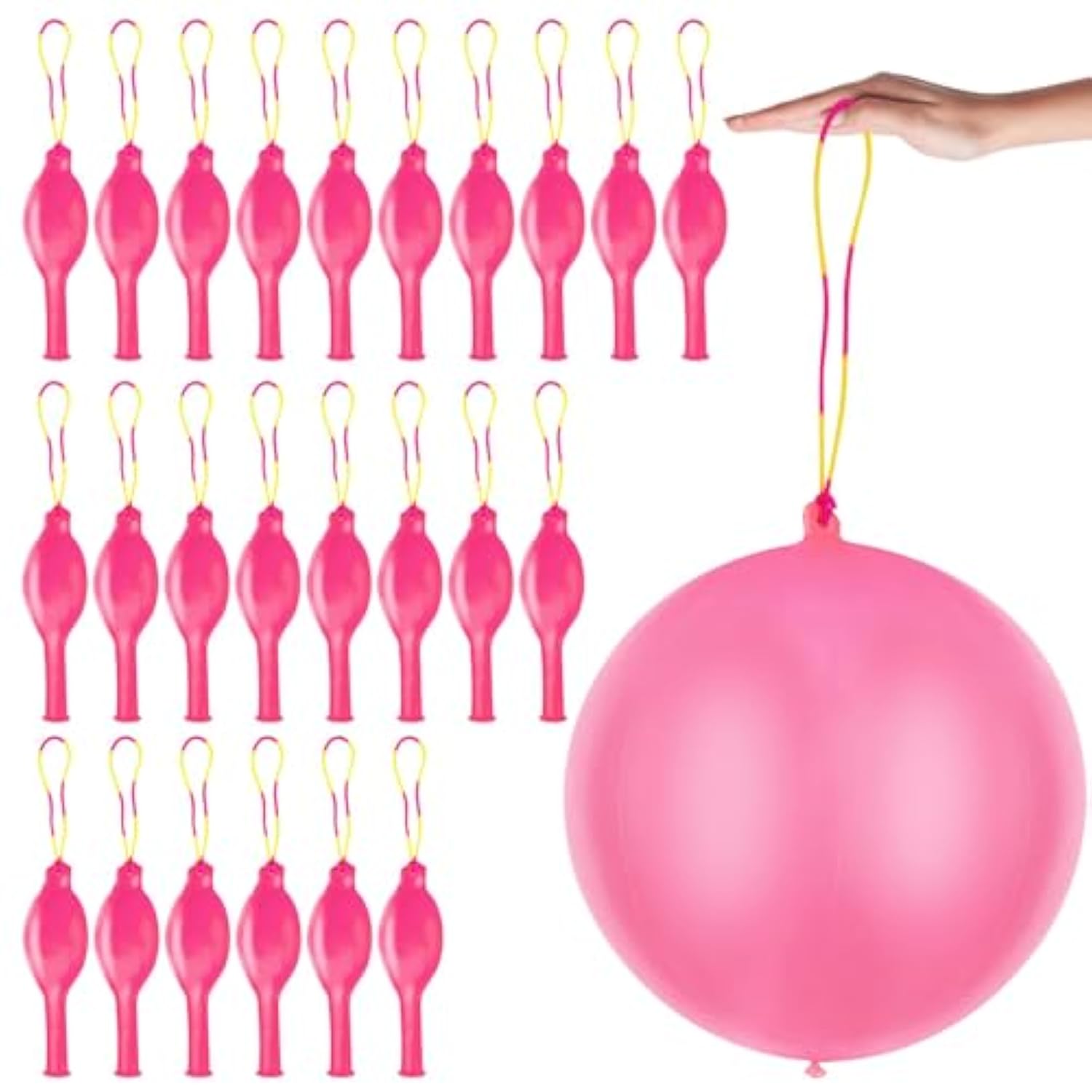 24 Pcs Pink Punch Balloons Bounce With Rubber Band Handle Punching Balloon Heavy Duty For Birthday Party Favors, Kids (Pink)