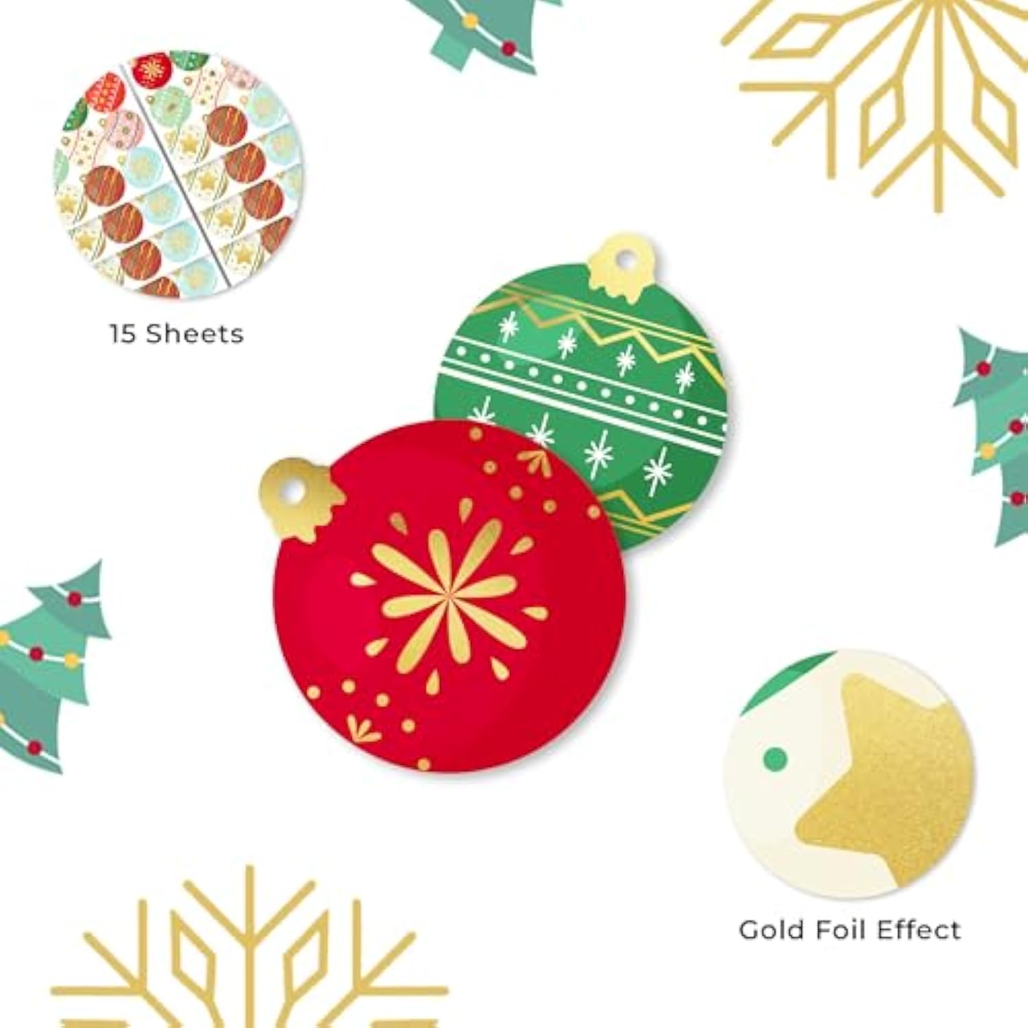 Ornaments Design Stickers | Envelope Seals | Waterproof | 135-Pack For Christmas Gifts, Holiday Stickers