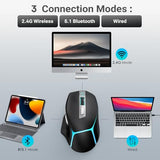 Bluetooth Wireless Gaming Mouse,12500 DPI RGB Ergonomic Mouse with Tri-Mode (2.4G/USB-C/Wired), Rechargeable Gamer Mice for Computer, Mac, iPad,