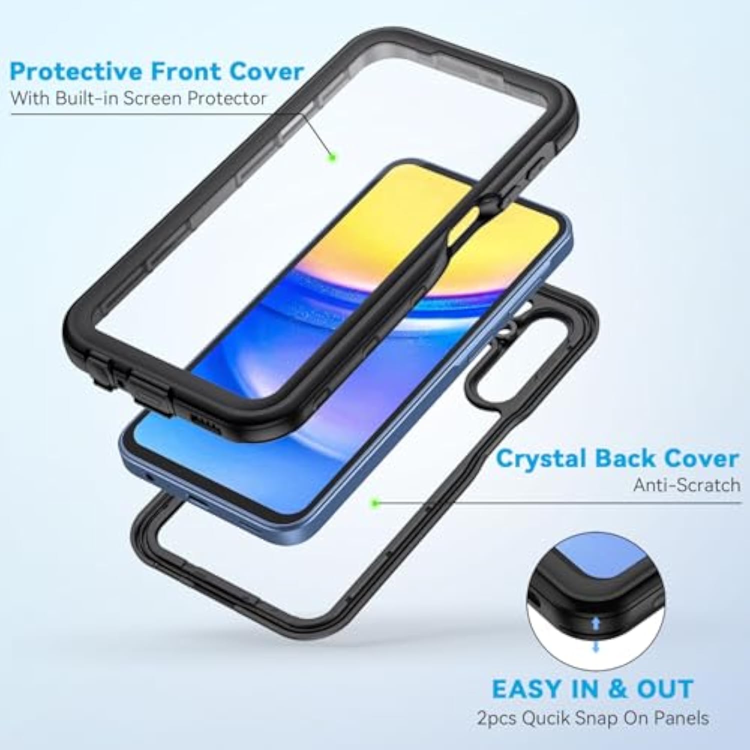 For Samsung Galaxy A15 5G Phone Case, Ip68 Waterproof Dustproof Cover With Screen Protector, Heavy Duty Full Body Protective Case For Samsung Galaxy A15 5G, Black/Clear