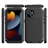 Heavy Duty iPhone 15 Plus Case with Metal Frame and Silicone Screen Protector - Black