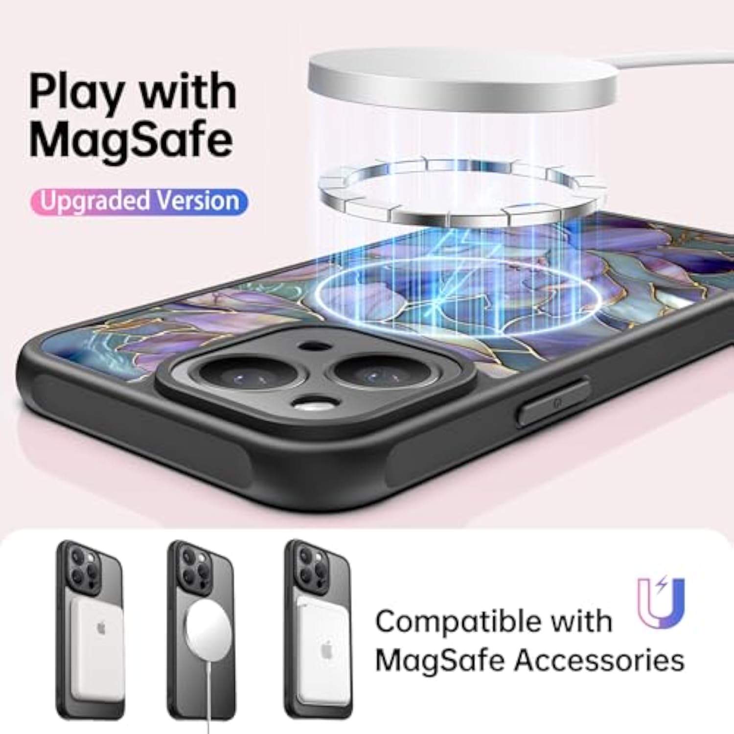 For Iphone 14 Case Military-Grade Protection & Wireless Charging - Trendy Floral Design For Women Girls, Non-Slip Matte Phone Cover With Shockproof Corners - Dreamy Lotus