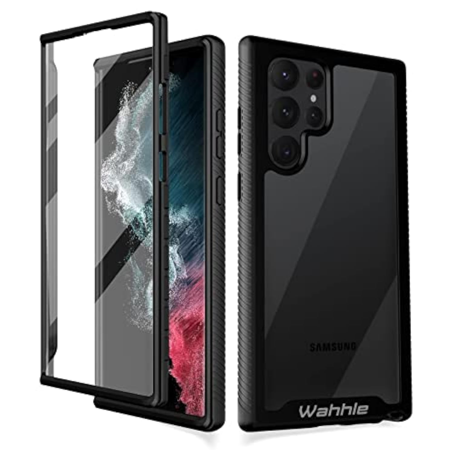 Compatible With Samsung Galaxy S22 Ultra Case, Built In Screen Protector Full Body Shockproof Slim Fit Bumper Protective Phone Cover For Samsung S22 Ultra 5G-Black/Clear