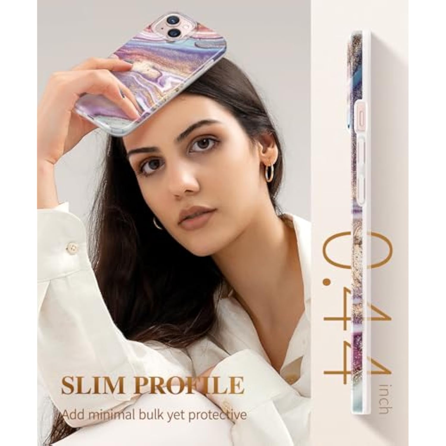 For Iphone 15 Pro Max Case 6.7", Screen Protector+Camera Lens Protector, Shockproof Drop Protection, Marble Design Slim Soft Tpu For Iphone 15 Promax Women Phone Cover (Pearlescent/Gold)