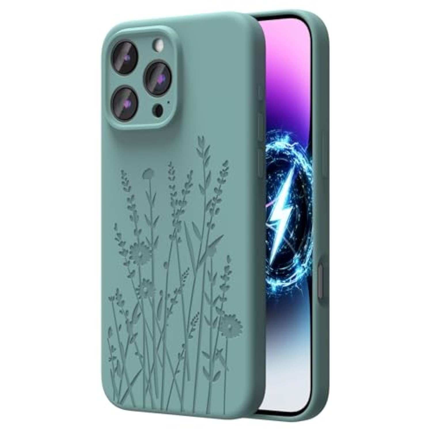Magnetic Engraved iPhone 16 Pro Case Magsafe Slim Silicone Midnight Green