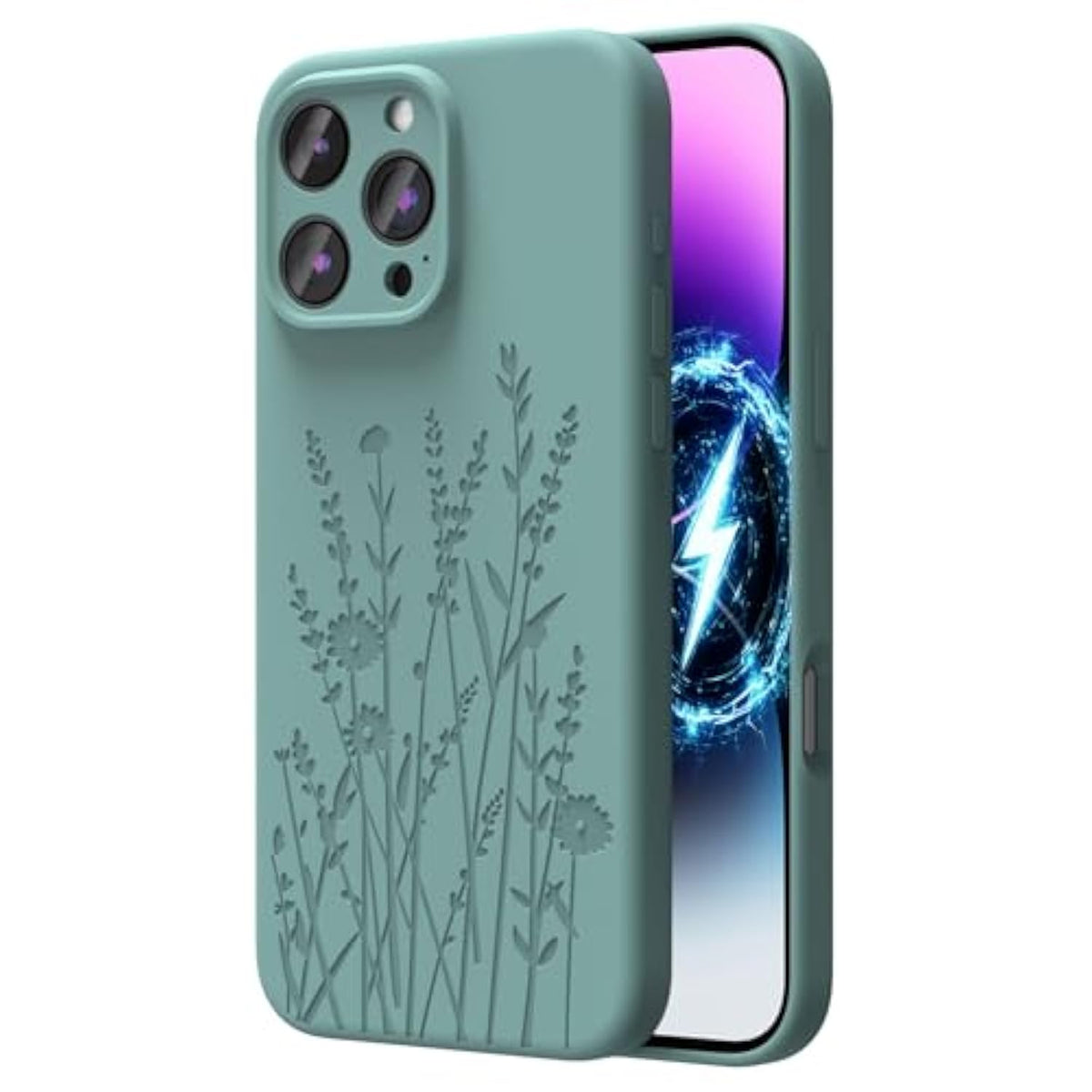 Magnetic Engraved iPhone 16 Pro Case Magsafe Slim Silicone Midnight Green