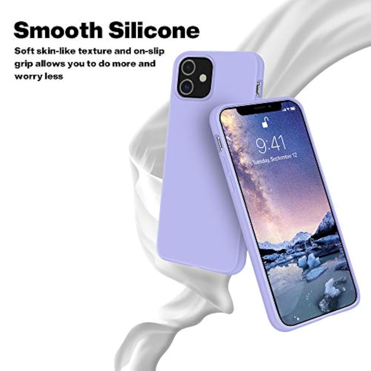 Compatible With 12 Case And 12 Pro Case 6.1 Inch(2020),[Silky And Soft Touch Series] Premium Soft Liquid Silicone Rubber Full-Body Protective Bumper Case (Light Purple)