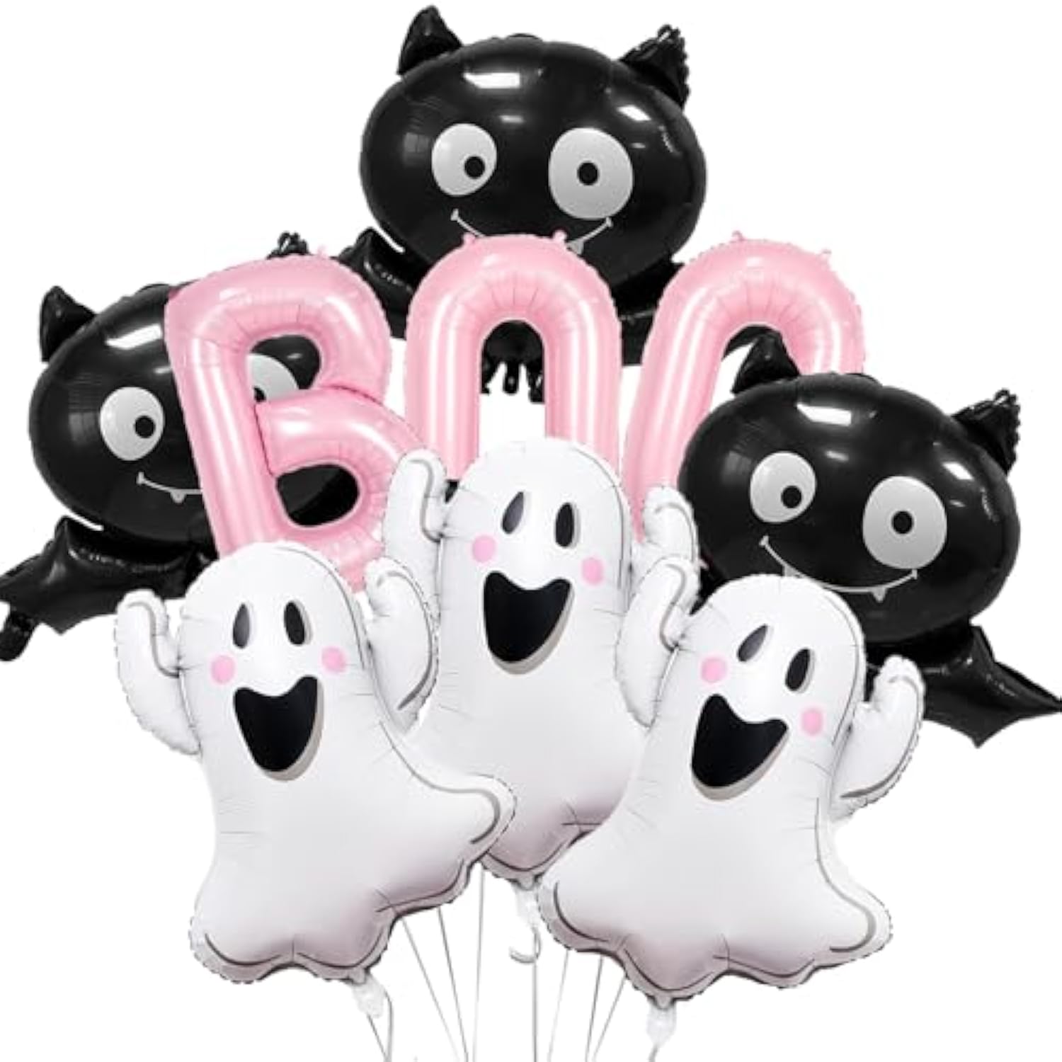 Pink Halloween Balloons: Ghost, Bat & "BOO" Foil Balloon Set