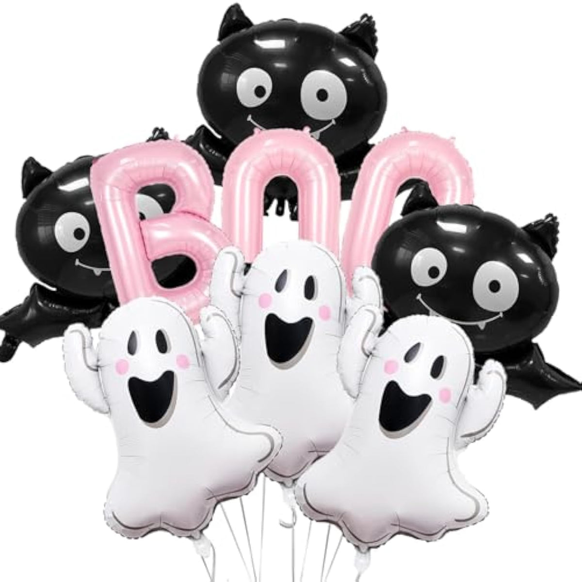 Pink Halloween Balloons: Ghost, Bat & "BOO" Foil Balloon Set