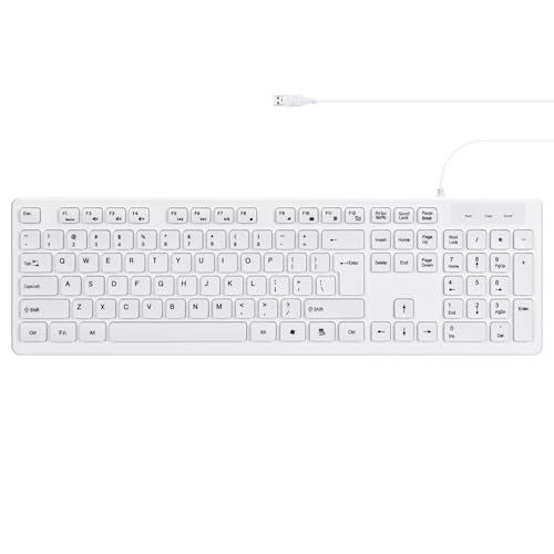 Mcsaite Wired White Usb 104 Keys Computer Keyboard With Stands,Waterproof - Us Layout Compatible For Windows, Pc, Laptop