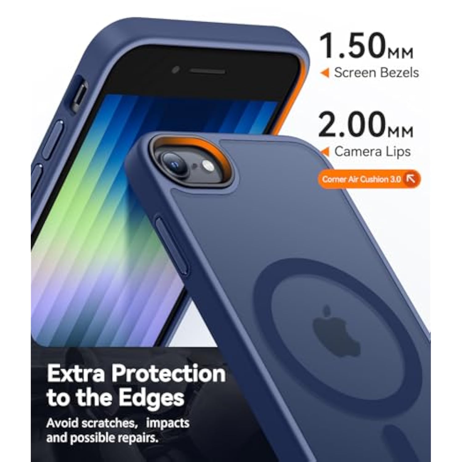 Magnetic Case For Iphone Se 2022/8, Built In Magnets Compatible With Magsafe, Translucent Matte Back Phone Cover For Iphone 8/Se 2/3 (4.7") Frosted Navy Blue