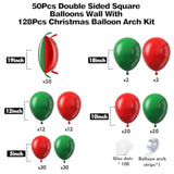 50 Pcs Red & Green Foil Wall & 128 Pcs Balloon Arch Kit for Christmas Decor