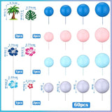 72 Pcs Cartoon Birthday Cake Topper Hawaiian Cake Topper Decoration With Balls Pink Blue Birthday Decoration Hawaiian Tropical Flower Decor Baby Shower Party Supplies