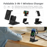 Foldable Wireless Charging Station: 3-In-1 Mag-Safe Charger Stand With 5000Mah Portable Power Bank For Iphone 16/15/14/13/12 - Removable Battery Pack For Apple Watch (Black)