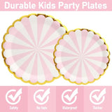 96Pcs Pink Party Paper Plates With Gold Scalloped Edge, Pink Scalloped 9Inch 7Inch Dessert Paper Plates Party Supplies For Birthday Bridal Shower Picnic, Serve For 24 Guests, Striped
