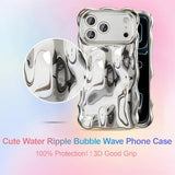 Ripple Case for iPhone 17 Pro Max, Cute Silver Cover Wave Shape for iPhone Case Pretty Aesthetic 3D Phone Cover, Water Ripple Shell 3D Chrome Design