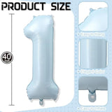 Big Number 1 Balloons, Light Matte Sky Blue Foil 1 Balloon Numbers 40 Inch, Giant 1St Birthday Party Decor, Baby Powder Blue Mylar Helium One Balloon For Boys Girls Baby Shower Anniversary Decorations