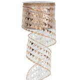 Rose Gold Wired Ribbon Heart Ribbon Wedding Ribbon Wired Ribbon 2.5 In