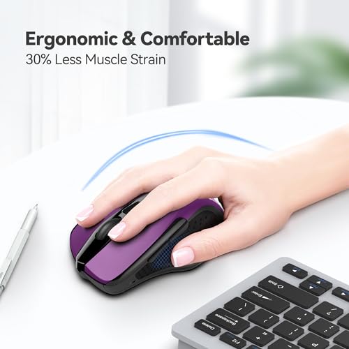 Wireless Mouse, 2.4G Ergonomic Optical Mouse, Computer Mouse For Laptop, Pc, Computer, Chromebook, Notebook, 6 Buttons, 24 Months Battery Life, 2600 Dpi, 5 Adjustment Levels - Purple