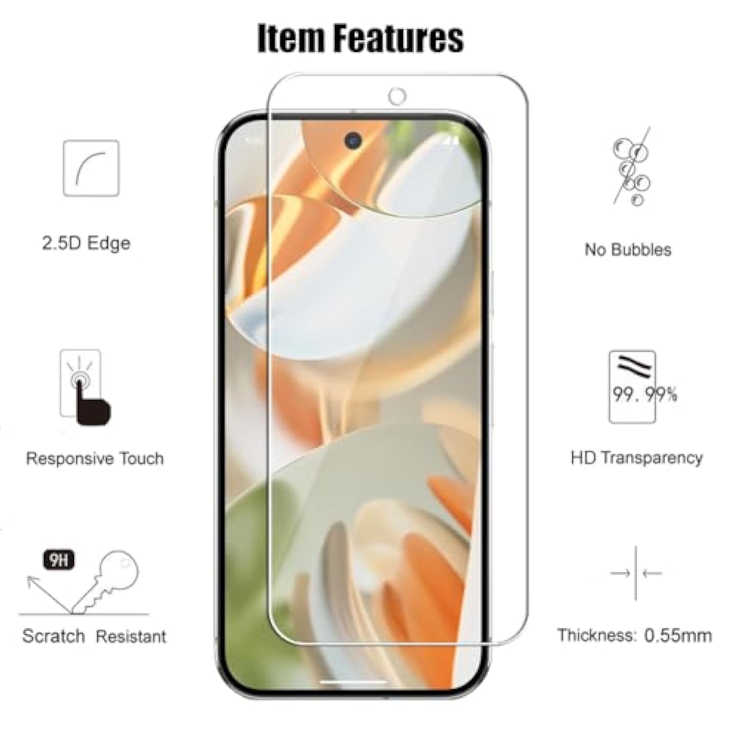 (3+3) For Google Pixel 9 Pro (6.3") (3 Pack) Tempered Glass Screen Protector And (3 Pack) Camera Lens Protector, 9H Hardness, 2.5D, Anti Scratch, Hd Clear