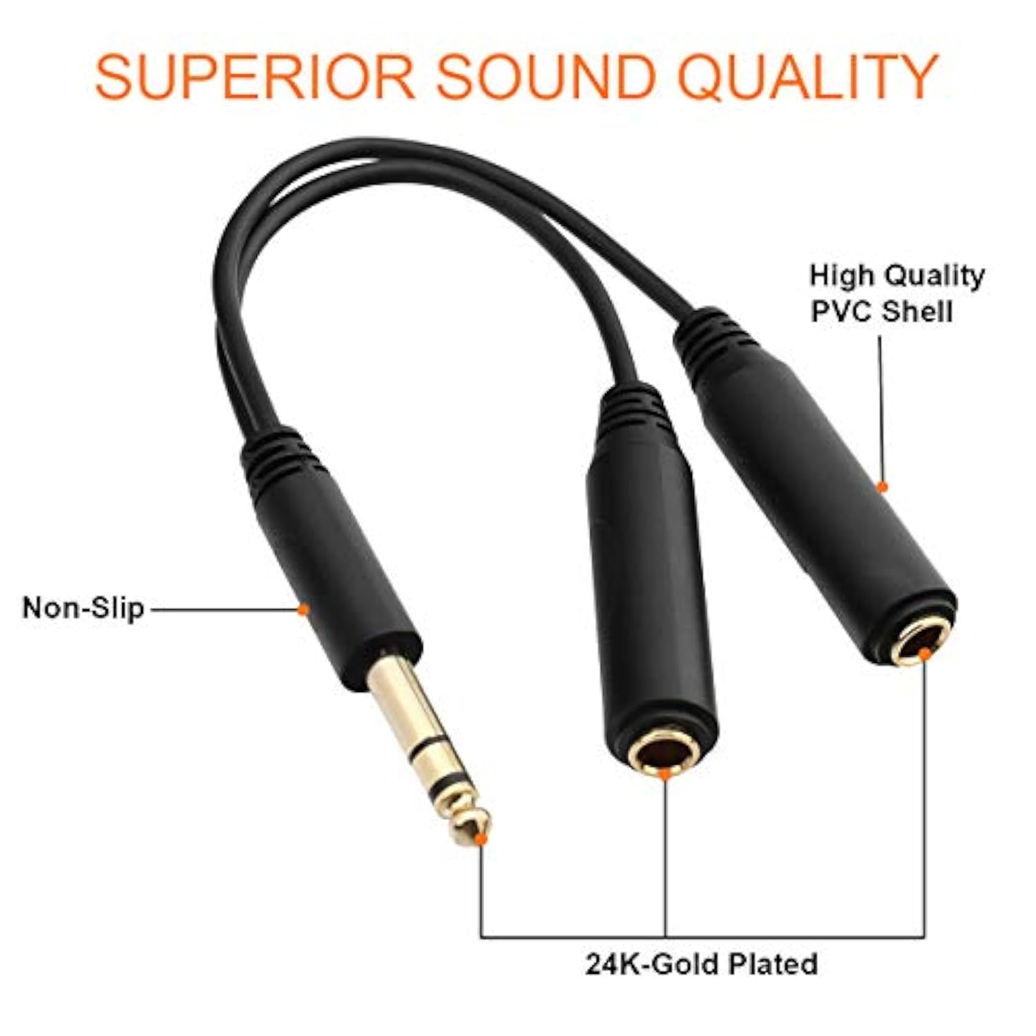 6.35Mm (1/4 Inch) Jack Splitter Cable, 20Cm (8 Inches), Headphone Splitter Cable, Splitter, Stereo Male To Dual Stereo Female Jack, Compatible With Headphone, Amplifier, Karaoke