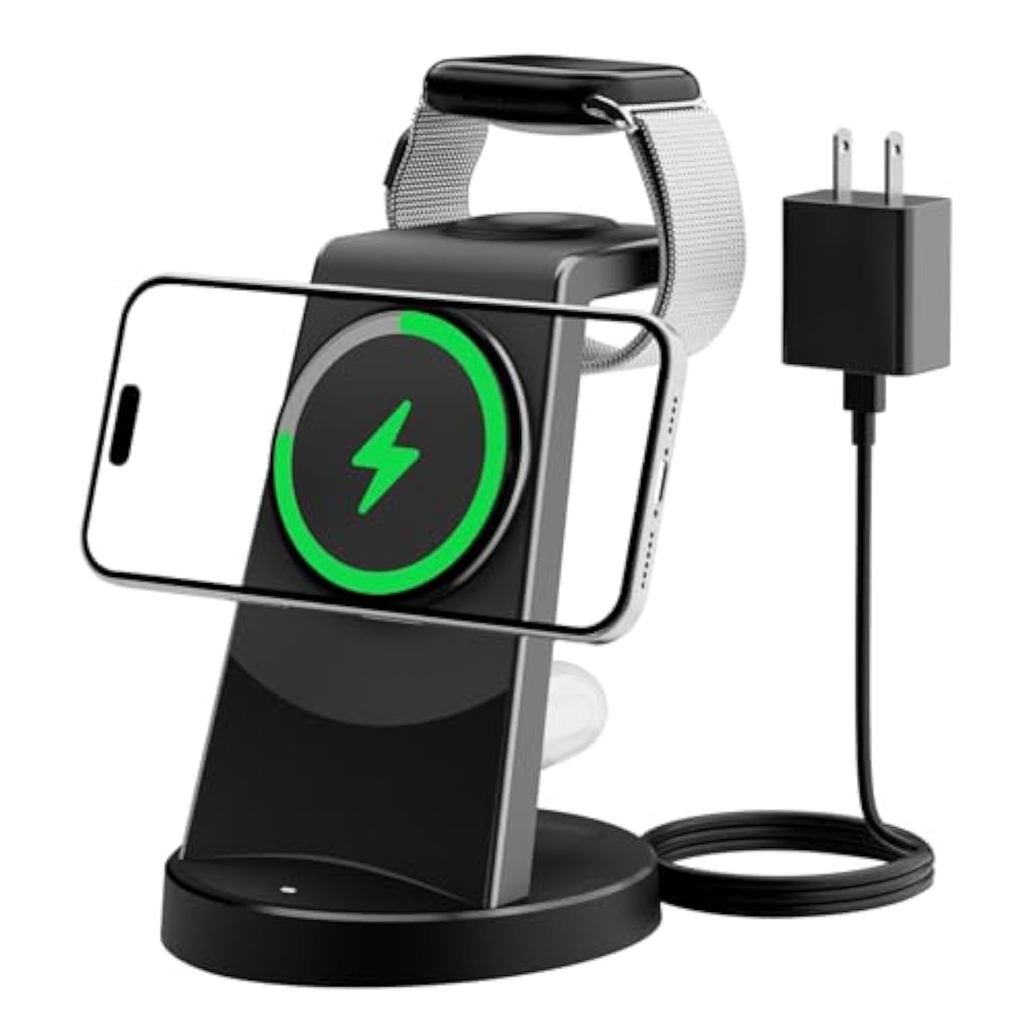 Magnetic 3-In-1 Wireless Charging Stand: 15W Mag Safe Qi2 Charger Station For Iphone 16E 16 15 14 13 12 Pro Max - Apple Watch S10–2 Ultra Se And Airpods 4 3 2 Pro - Office Home Desk Dock Nightstand