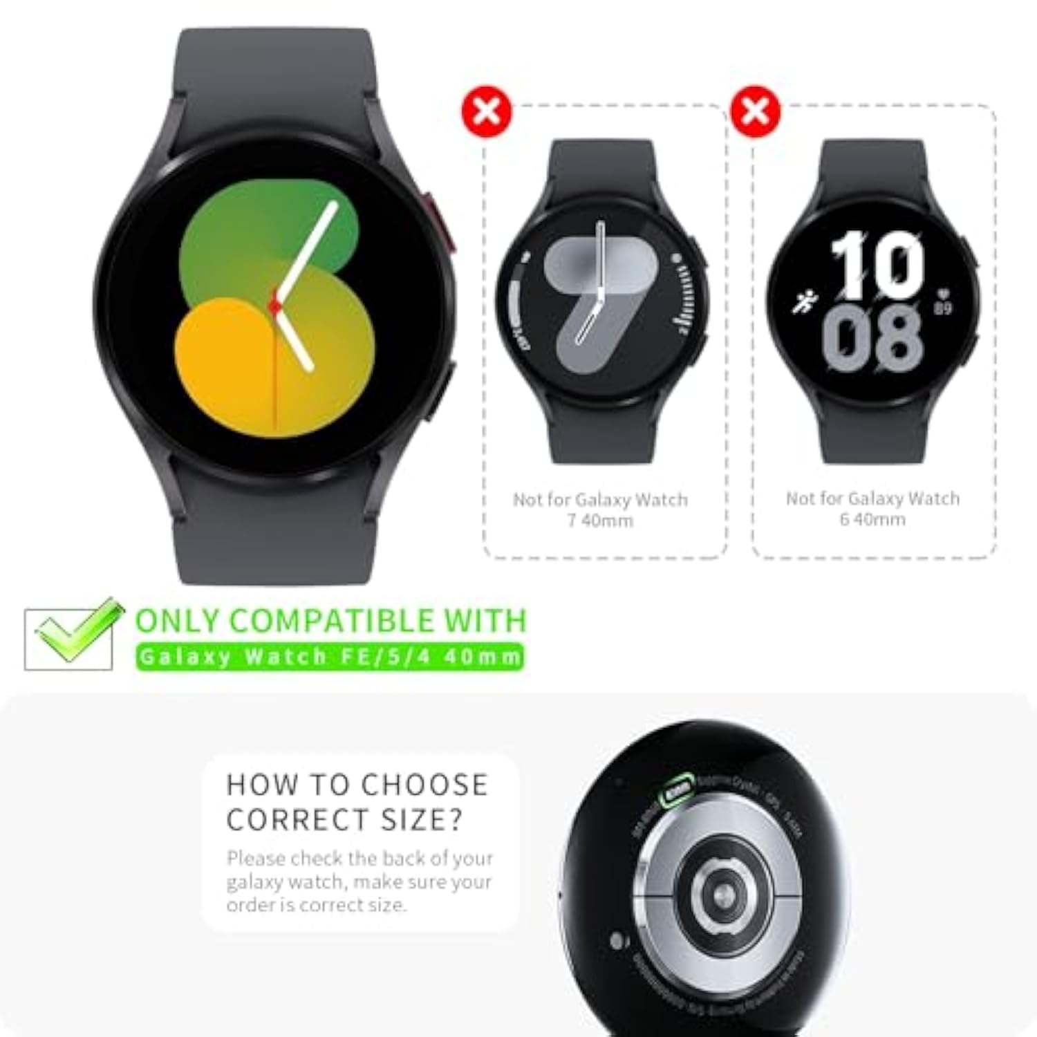 [6+6Pack Screen Protector Case For Samsung Galaxy Watch Fe/Galaxy Watch 5/Galaxy Watch 4 40Mm, Bubble Free Tempered Glass Film + Waterproof Hard Pc Bumper No Water Collected Protective Cover