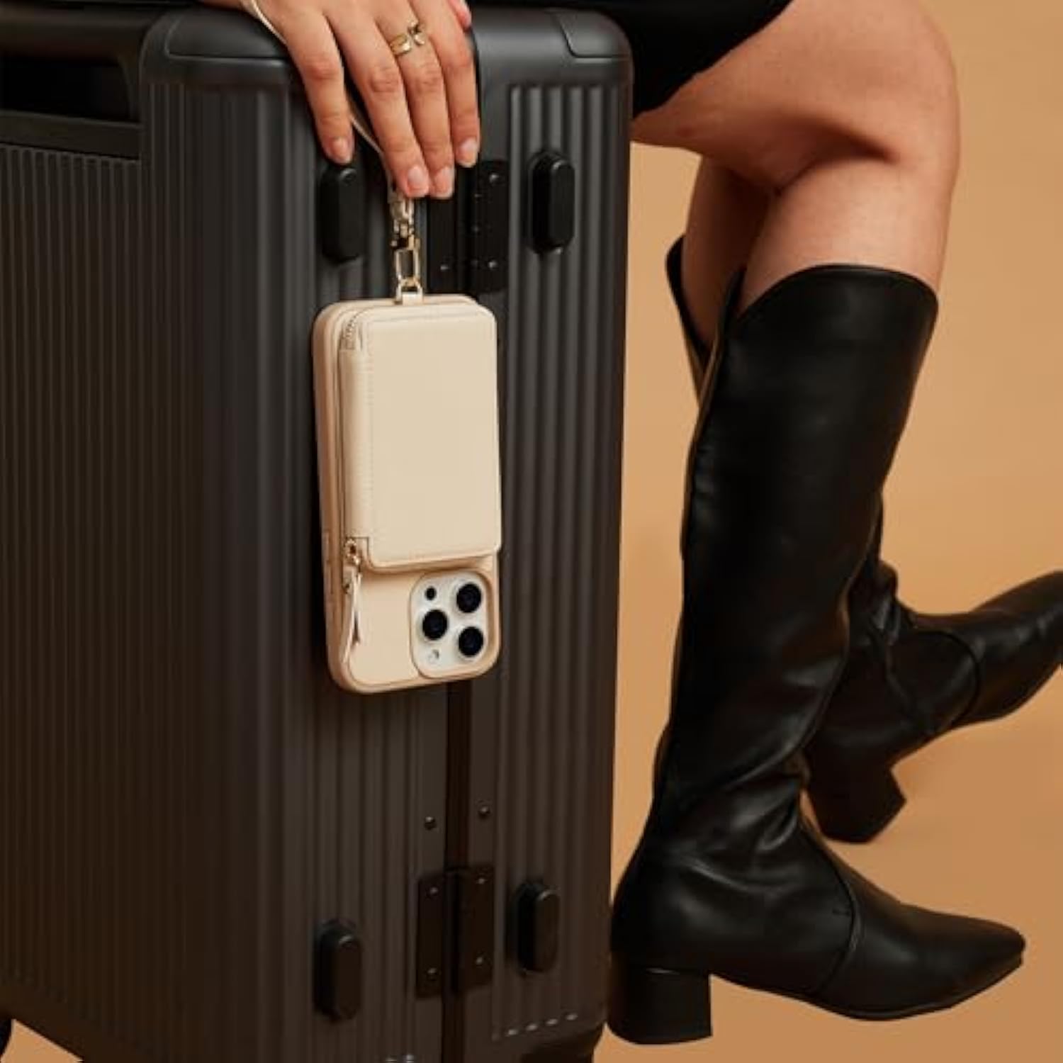 Compatible With Iphone 16 Pro Case Wallet, Zipper Leather Card Holder With Rfid Blocking Detachable Wrist Strap For Women For Iphone 16 Pro, 6.3"-Beige