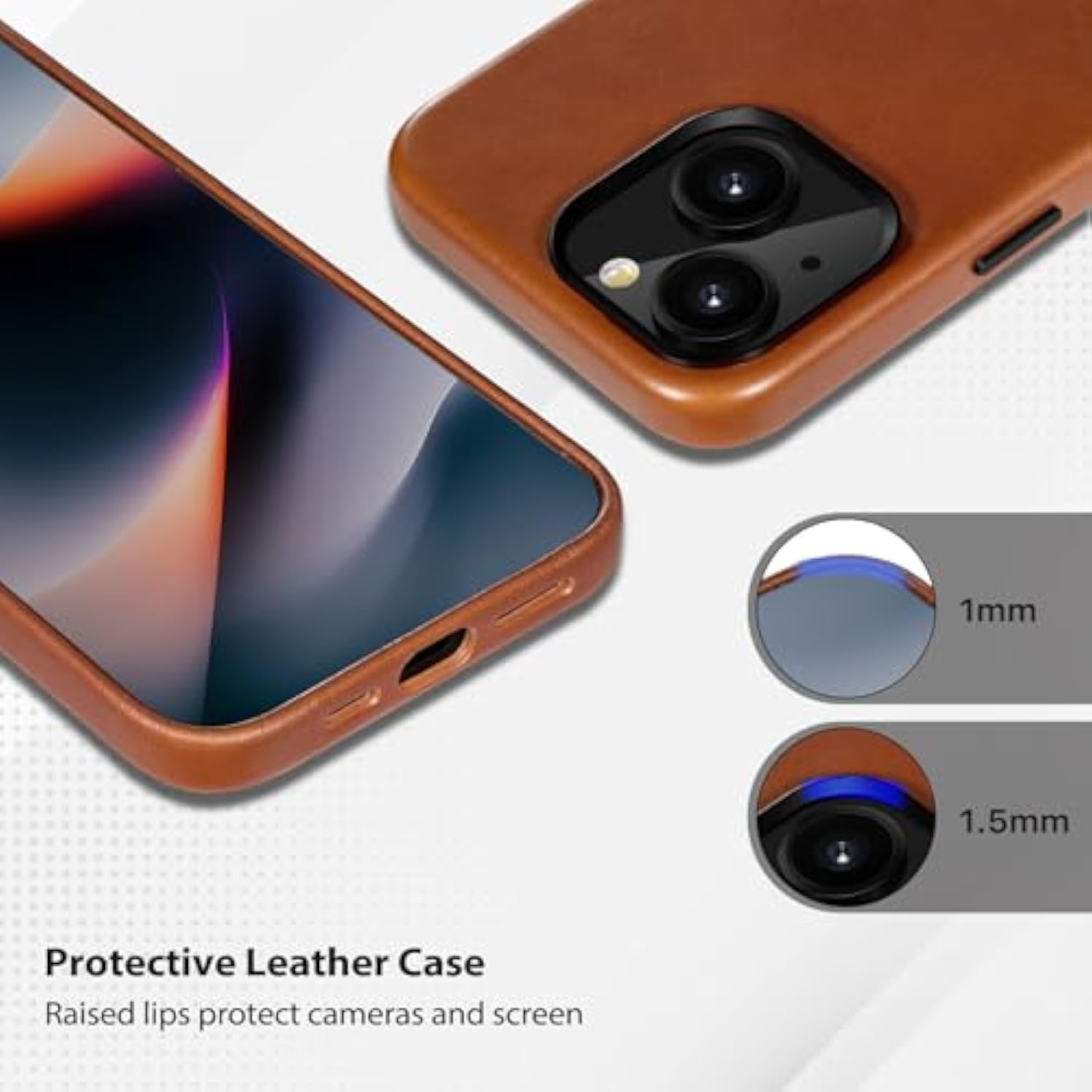 Compatible With Iphone 13 Leather Case, Compatible With Magsafe, Premium Full-Grain Vegetable-Tanned Leather [Luxury & Classy] Rich Patina, Secure Grip, Metal Buttons Cover (6.1") Saddle Brown