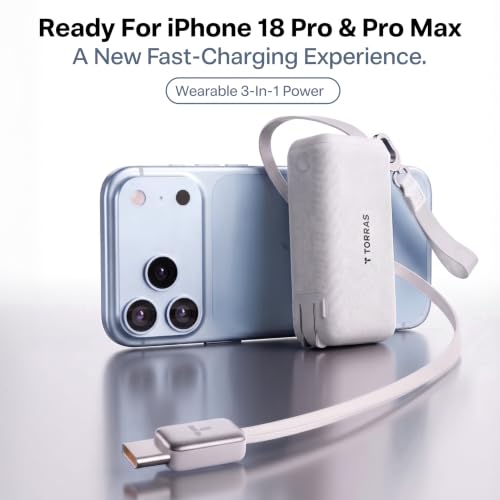 PowerGo 3-in-1 Portable Charger, 10000mAh Power Bank, 45W Fast Charging with 3.3 ft Built-in Retractable USB-C Cable & Foldable Wall Plug Travel