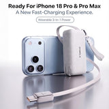 PowerGo 3-in-1 Portable Charger, 10000mAh Power Bank, 45W Fast Charging with 3.3 ft Built-in Retractable USB-C Cable & Foldable Wall Plug Travel