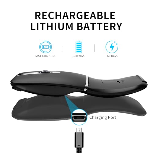 Bluetooth Arc Travel Mouse - Bt & 2.4G Wireless Dual Mode, Rechargeable Slim Rotatable Portable, 3 Adjustable Dpi, Usb Optical Computer Silent Mouse For Microsoft Laptop Pc Tablet - Graphite Black