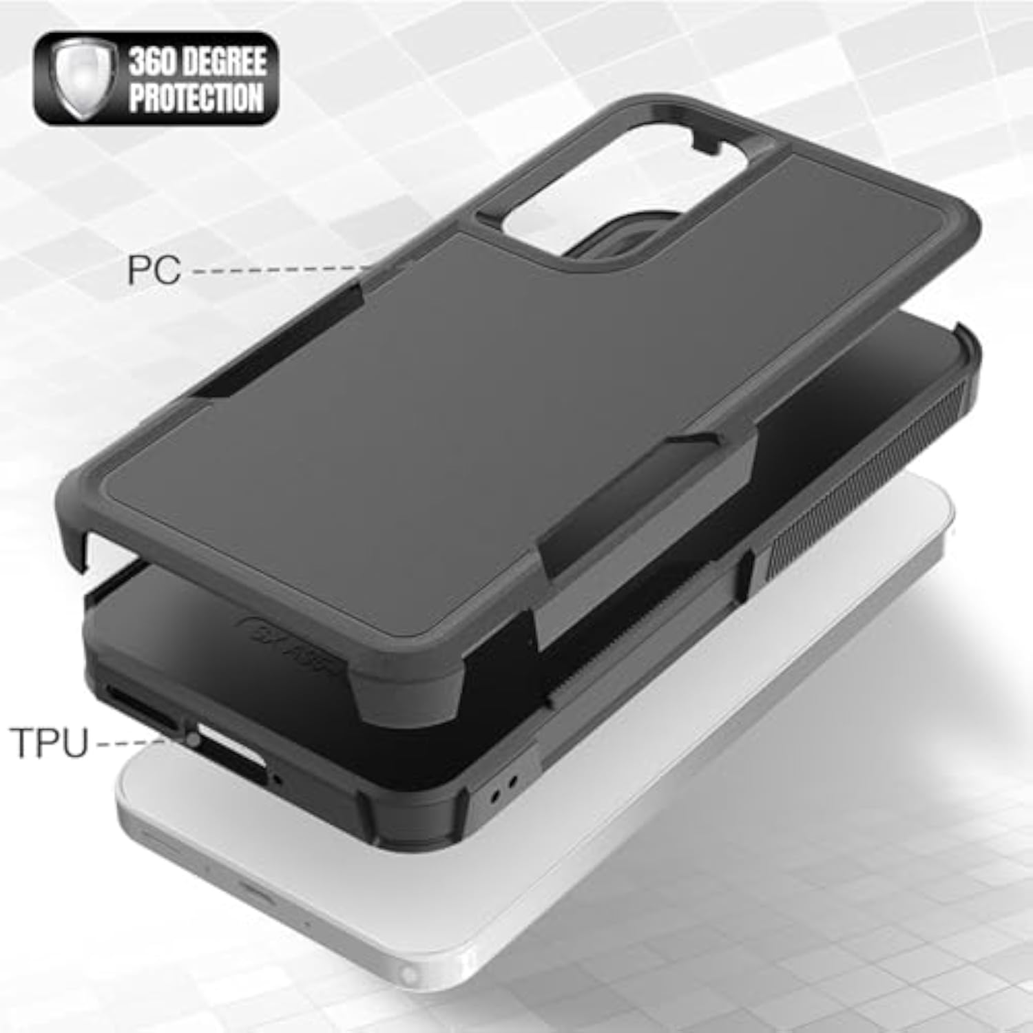 Samsung Galaxy A35 5G Dual Layer Protective Heavy Duty Cell Phone Case with Screen Protector - Military Grade Bumper Tough - Black