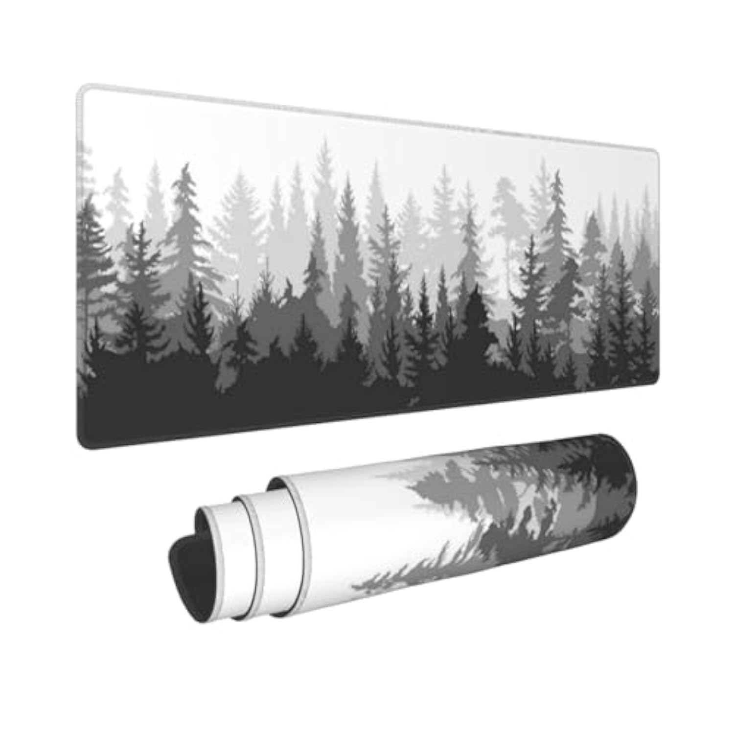 Black And White Gaming Mouse Pad Xl Misty Forest Large Desk Mat Non Slip Rubber Extra Mousepad With Stitched Edges Long Extended Keyboard Pads For Computer Laptop Office Home 31.5'' X 11.8''