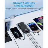 Portable Charger, 12000Mah 22.5W Type C Fast Charging Power Bank With Built-In Cables & Wall Plug, External Battery Bank With Led Display, Travel Essential Battery Pack For Iphone, Ipad, Samsung Black