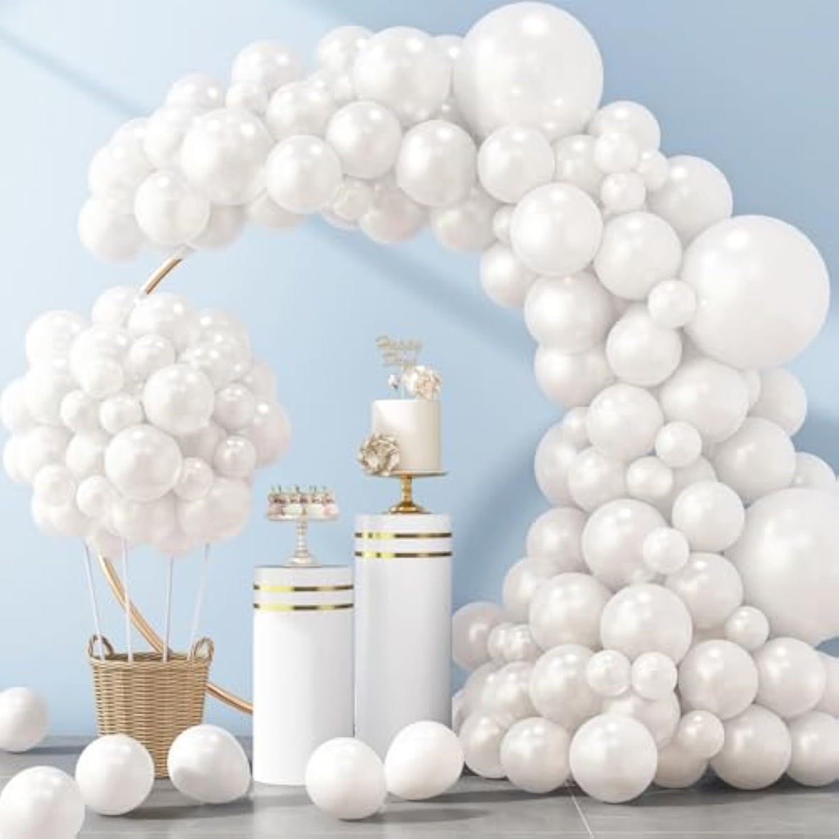 129Pcs Pearl White Balloons Different Sizes 18 12 10 5 Inch For Garland Arch Kit, Latex Balloon For Wedding Engagement Anniversary Bridal Baby Shower Birthday Party Decoration