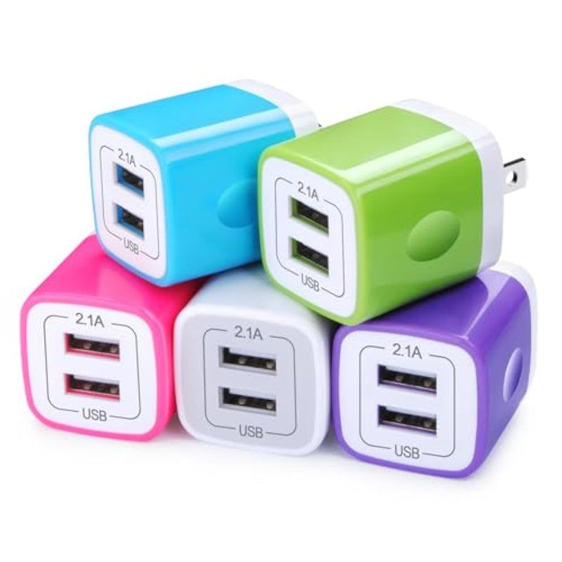 Usb Wall Charger Adapter, 5Pack 2.1Amp Fast Dual Port Wall Usb Plug Charging Block Charger Brick Cube Box For Iphone 16E 16 Pro Max 15 14 13 12 11 Xs Xr X 8 7, Samsung, Android