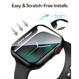 2 Pack Case Compatible with Apple Watch SE 3 (2025), SE 2, SE, Series 6, 5, 4 40mm with Tempered Glass Screen Protector, Hard PC Case Overall Protective Cover - Black
