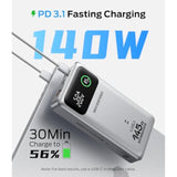 145W Laptop Power Bank, Pd 3.1 25,000Mah Fast Charging Portable Charger With 240W Type C Cable, Usb C 3-Port With Digital Display Travel Outdoor Charger For Iphone, Dell, Macbook, Galaxy