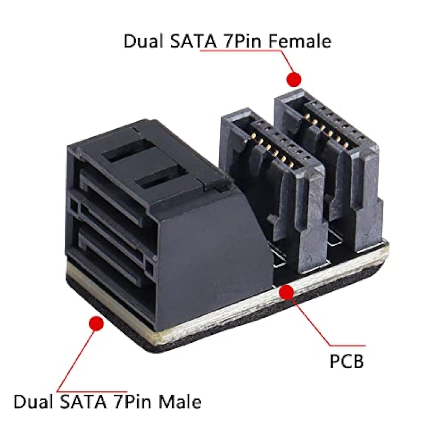 90 Degree Duale Sata 7Pin Male To Dual Female Connetcor For Low Profile Mother