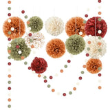 15Pcs Fall Wedding Pumpkin Orange Sage Green Tissue Pom Poms for Baby Shower Party