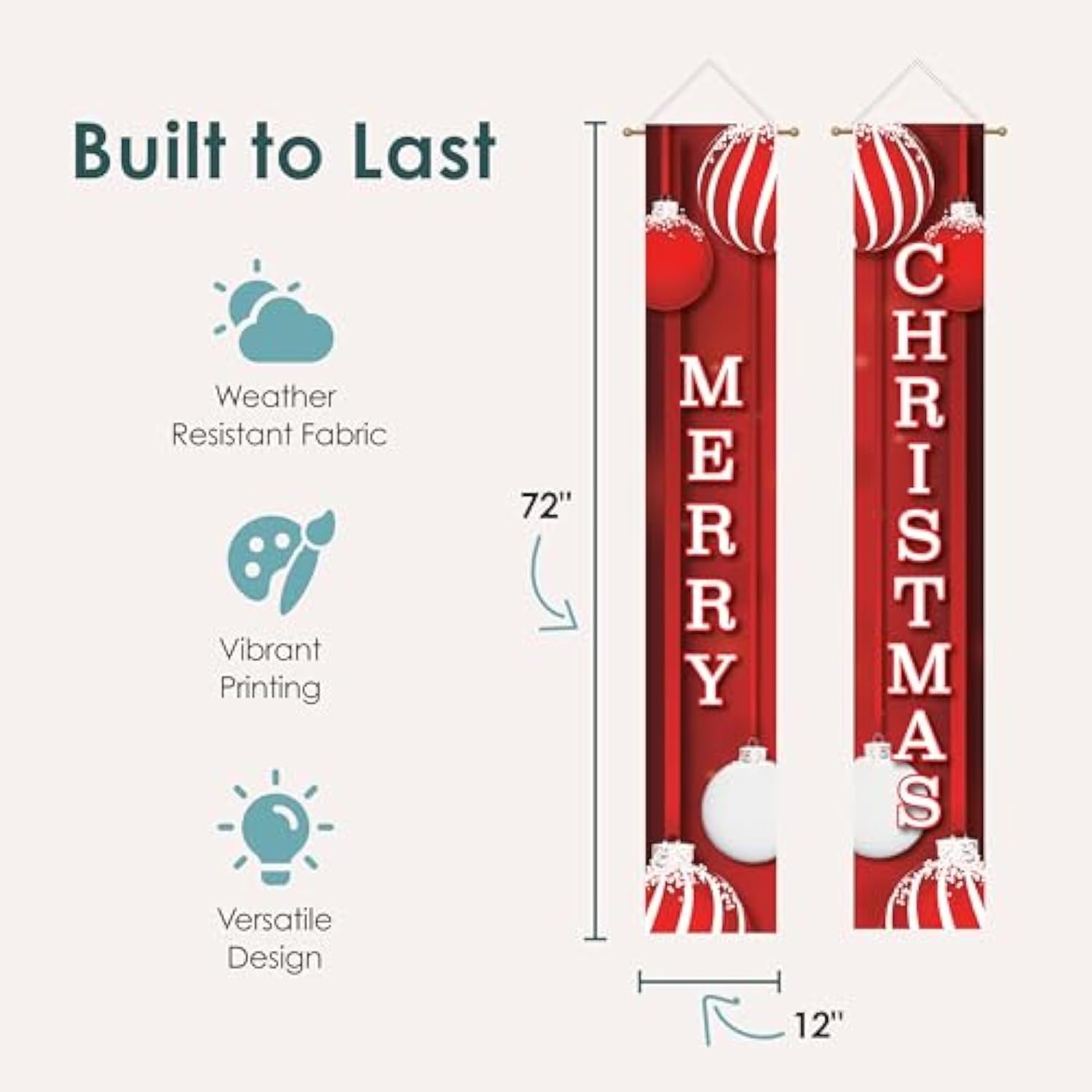 12" X 72" Merry Christmas Ornament Banners - Festive Holiday Window Decor